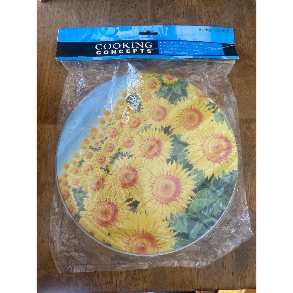 Cooking Concepts Sunflower Electric Stove Burner Covers Set of 2 Round 8in 10in